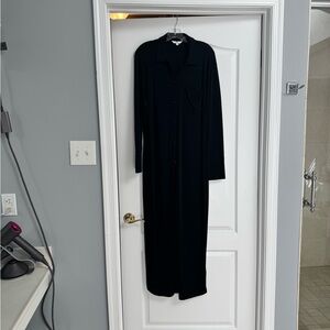 Banana Republic Jersey Button Front Black Maxi Dress with Long Sleeves